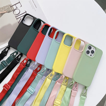 For iPhone 12 Pro Max Elastic Silicone Protective Case with Wide Neck Lanyard(Dark Green) - iPhone 12 Pro Max Cases by buy2fix | Online Shopping UK | buy2fix