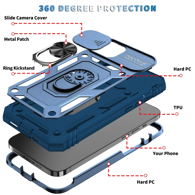 For iPhone 12 Pro Max Sliding Camera Cover Design TPU + PC Protective Case with 360 Degree Rotating Holder & Card Slot(Blue+Blue) - iPhone 12 Pro Max Cases by buy2fix | Online Shopping UK | buy2fix