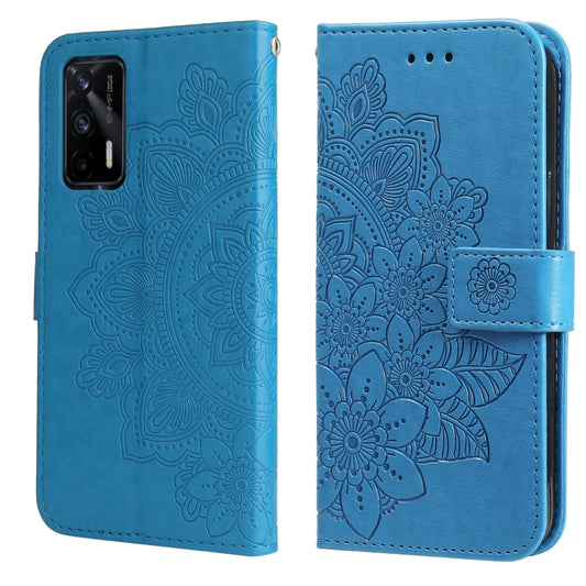 For OPPO Realme GT Master / Realme Q3 Pro 7-petal Flowers Embossing Pattern Horizontal Flip PU Leather Case with Holder & Card Slots & Wallet & Photo Frame(Blue) - Realme Cases by buy2fix | Online Shopping UK | buy2fix