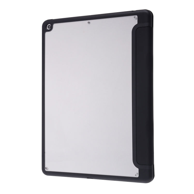 For iPad 10.2 2021 / 2020 / 2019 Deformation Transparent Acrylic Horizontal Flip PU Leather Case with Multi-folding Holder & Sleep / Wake-up Function & Pen Slot(Black) - iPad 10.2 Cases by buy2fix | Online Shopping UK | buy2fix