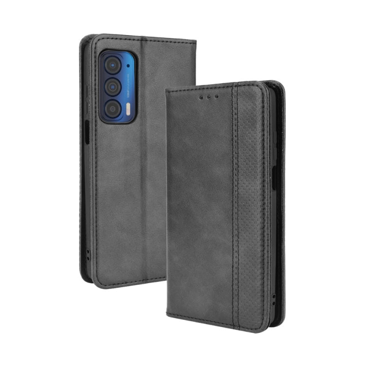 For Motorola Edge 2021 Magnetic Buckle Retro Pattern Horizontal Flip Leather Case with Holder & Card Slot & Wallet(Black) - Motorola Cases by buy2fix | Online Shopping UK | buy2fix