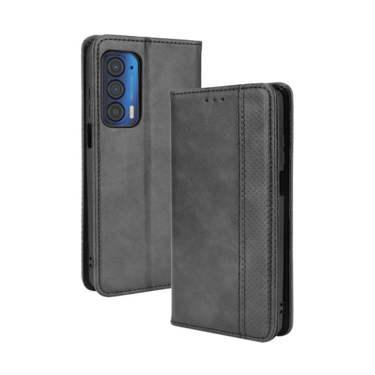 For Motorola Edge 2021 Magnetic Buckle Retro Pattern Horizontal Flip Leather Case with Holder & Card Slot & Wallet(Black) - Motorola Cases by buy2fix | Online Shopping UK | buy2fix