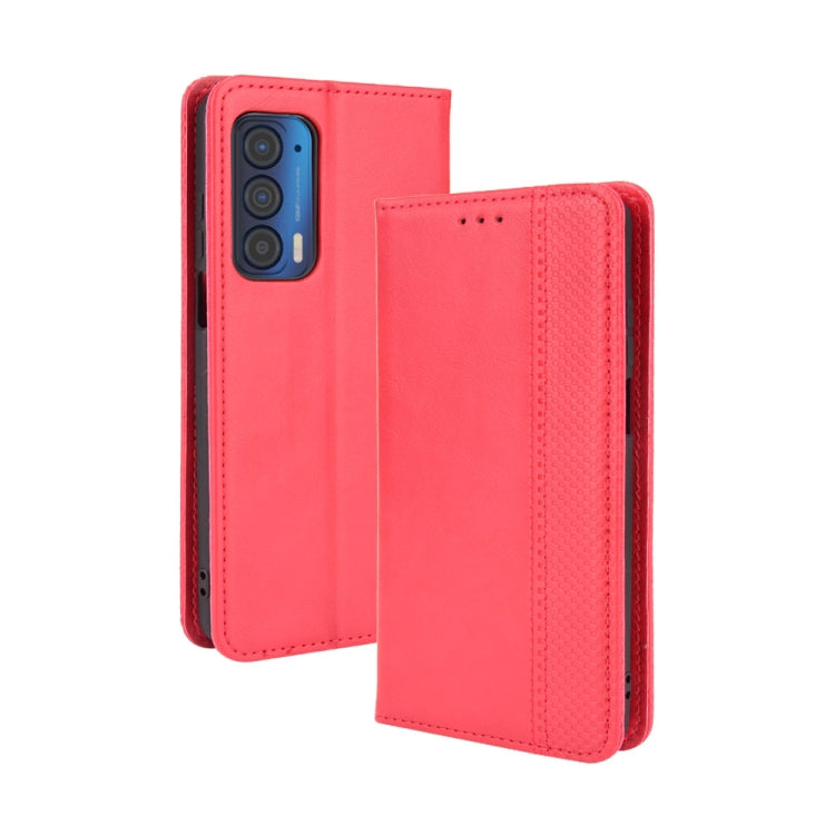 For Motorola Edge 2021 Magnetic Buckle Retro Pattern Horizontal Flip Leather Case with Holder & Card Slot & Wallet(Red) - Motorola Cases by buy2fix | Online Shopping UK | buy2fix