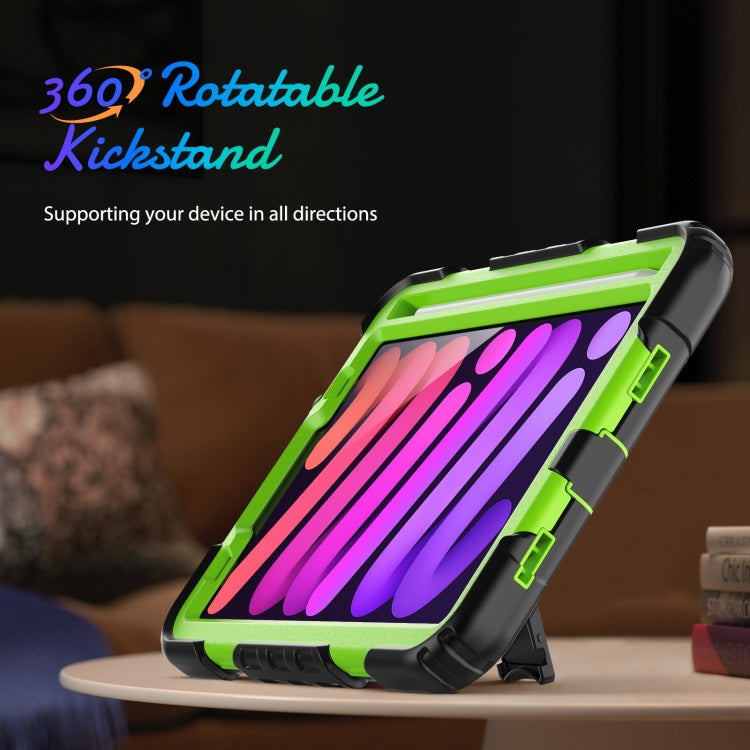 For iPad mini 6 Shockproof Silicone + PC Protective Tablet Case with Holder & Shoulder Strap & Pen Slot(Yellow Green + Black) - iPad mini 6 Cases by buy2fix | Online Shopping UK | buy2fix