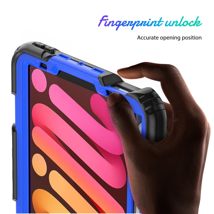 For iPad mini 6 Shockproof Silicone + PC Protective Tablet Case with Holder & Shoulder Strap & Pen Slot(Blue + Black) - iPad mini 6 Cases by buy2fix | Online Shopping UK | buy2fix