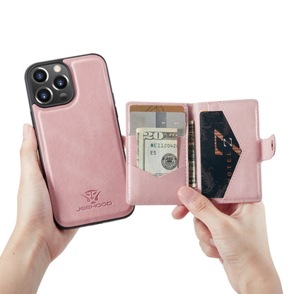 For iPhone 13 Pro JEEHOOD Retro Magnetic Detachable Protective Case with Wallet & Card Slot & Holder (Pink) - iPhone 13 Pro Cases by JEEHOOD | Online Shopping UK | buy2fix