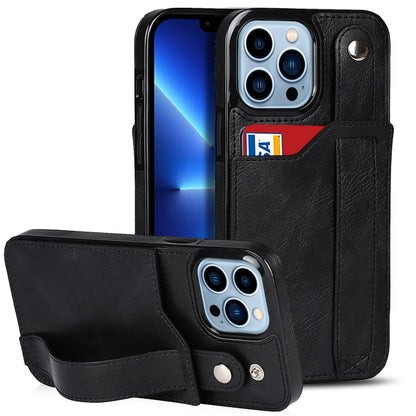 For iPhone 13 Pro Max Crazy Horse Texture Shockproof TPU + PU Leather Case with Card Slot & Wrist Strap Holder (Black) - iPhone 13 Pro Max Cases by buy2fix | Online Shopping UK | buy2fix