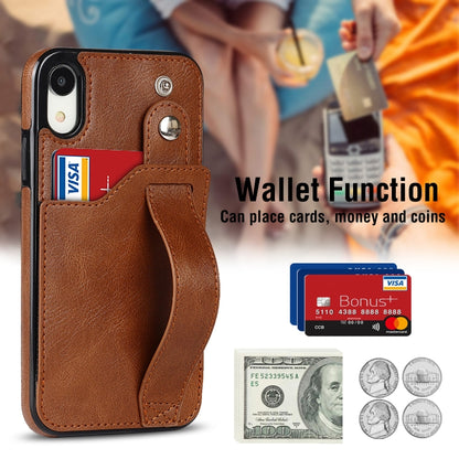 For iPhone XR Crazy Horse Texture Shockproof TPU + PU Leather Case with Card Slot & Wrist Strap Holder(Brown) - More iPhone Cases by buy2fix | Online Shopping UK | buy2fix