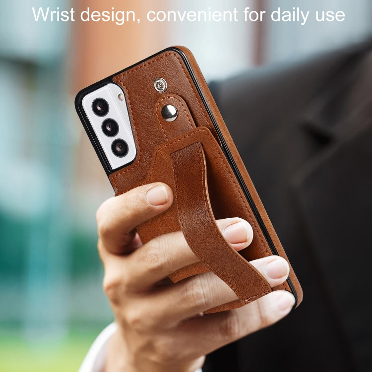 For Samsung Galaxy S21+ 5G Crazy Horse Texture Shockproof TPU + PU Leather Case with Card Slot & Wrist Strap Holder(Brown) - Galaxy S21+ 5G Cases by buy2fix | Online Shopping UK | buy2fix