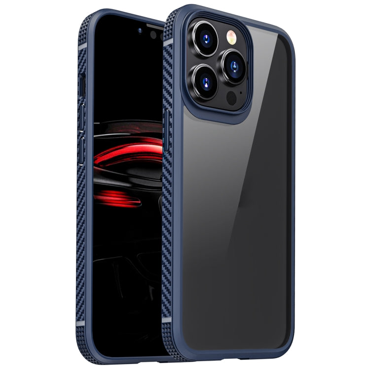 For iPhone 13 MG Series Carbon Fiber TPU + Clear PC Four-corner Airbag Shockproof Case Pro(Blue) - iPhone 13 Cases by buy2fix | Online Shopping UK | buy2fix