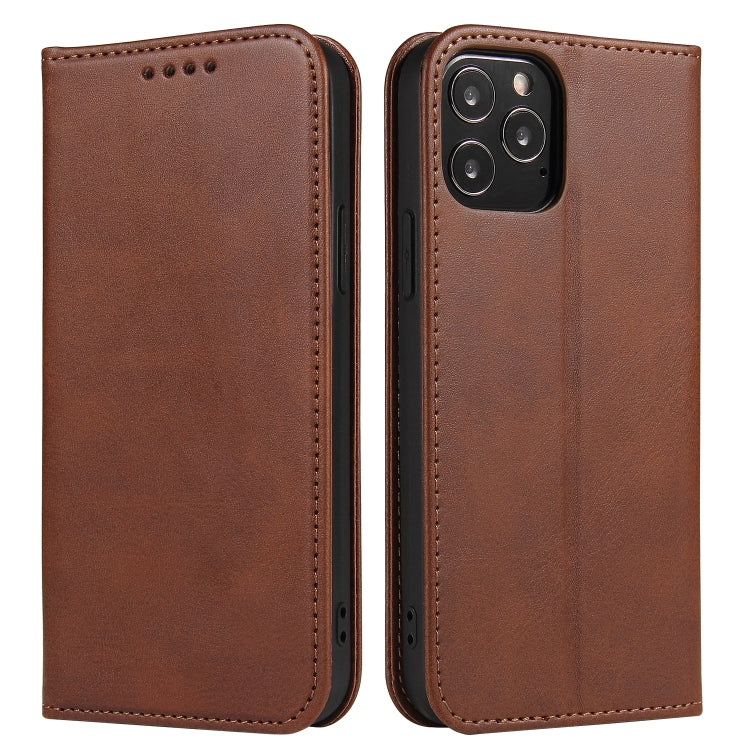 For iPhone 12 / 12 Pro Calf Texture Magnetic Horizontal Flip Leather Case with Holder & Card Slots & Wallet(Brown) - iPhone 12 / 12 Pro Cases by buy2fix | Online Shopping UK | buy2fix