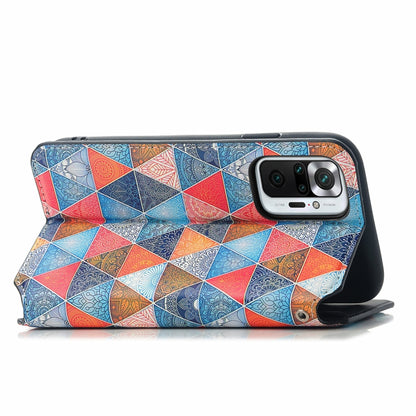 For Xiaomi Redmi Note 10 Pro Colorful Magnetic Horizontal Flip PU Leather Case with Holder & Card Slot & Wallet(Rhombus Mandala) - Xiaomi Cases by buy2fix | Online Shopping UK | buy2fix