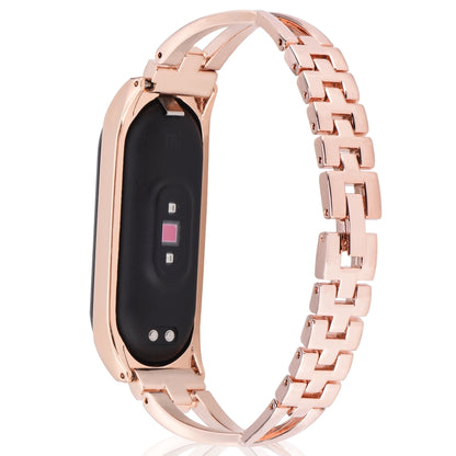 For Xiaomi Mi Band 4 / 3 X-shaped Diamond Alloy Watch Band(Rose Gold) - Watch Bands by buy2fix | Online Shopping UK | buy2fix