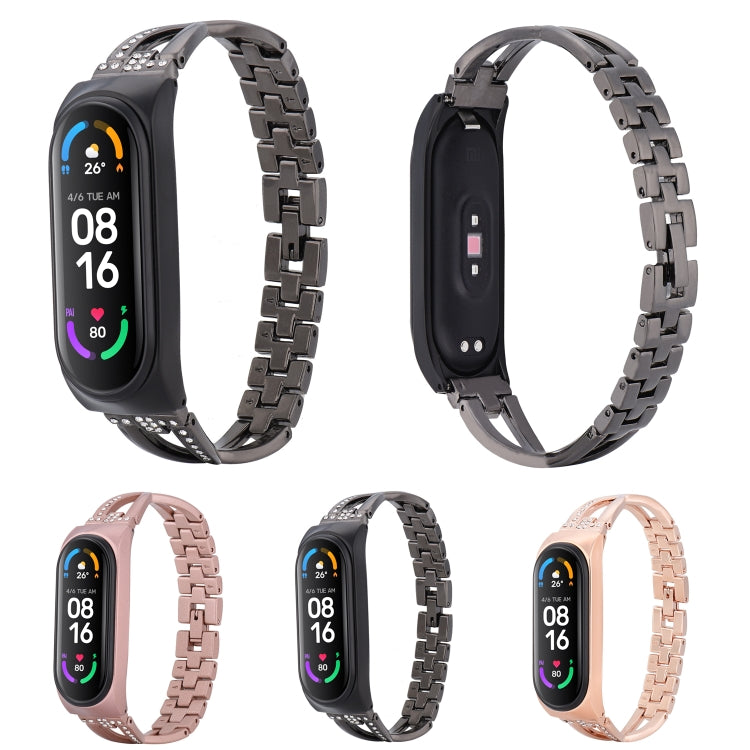 For Xiaomi Mi Band 4 / 3 X-shaped Diamond Alloy Watch Band(Rose Gold) - Watch Bands by buy2fix | Online Shopping UK | buy2fix