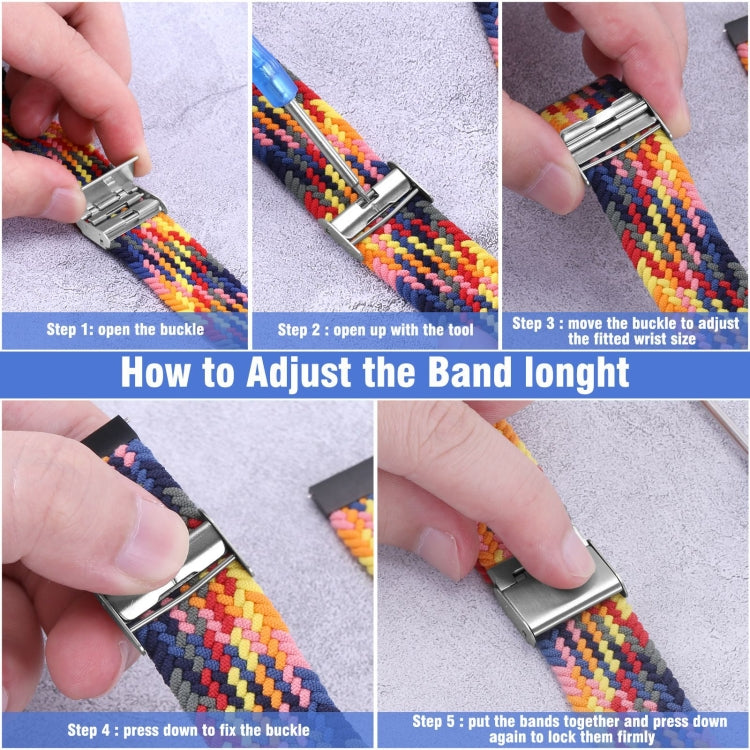 22mm Universal Metal Buckle Nylon Braided Watch Band(W Black White) - 22mm Bands by buy2fix | Online Shopping UK | buy2fix