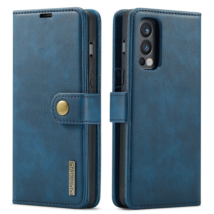 For OnePlus Nord N200 5G DG.MING Crazy Horse Texture Flip Detachable Magnetic Leather Case with Holder & Card Slots & Wallet(Blue) - OnePlus Cases by DG.MING | Online Shopping UK | buy2fix