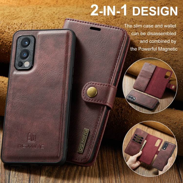 For OnePlus Nord N200 5G DG.MING Crazy Horse Texture Flip Detachable Magnetic Leather Case with Holder & Card Slots & Wallet(Red) - OnePlus Cases by DG.MING | Online Shopping UK | buy2fix