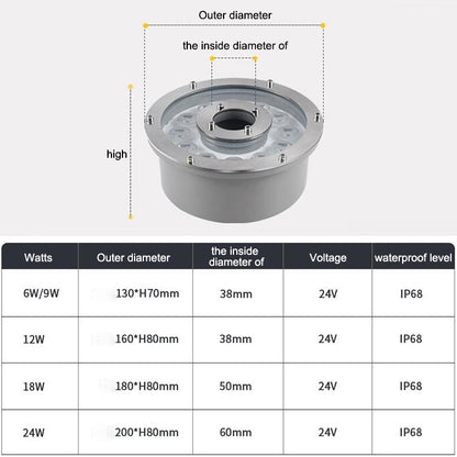 9W Landscape Ring LED Aluminum Alloy Underwater Fountain Light(Warm Light) - Underwater Lights by buy2fix | Online Shopping UK | buy2fix