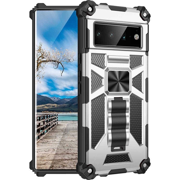 For Google Pixel 6 Pro Armor Shockproof TPU + PC Magnetic Phone Case with Holder(Silver) - Google Cases by buy2fix | Online Shopping UK | buy2fix