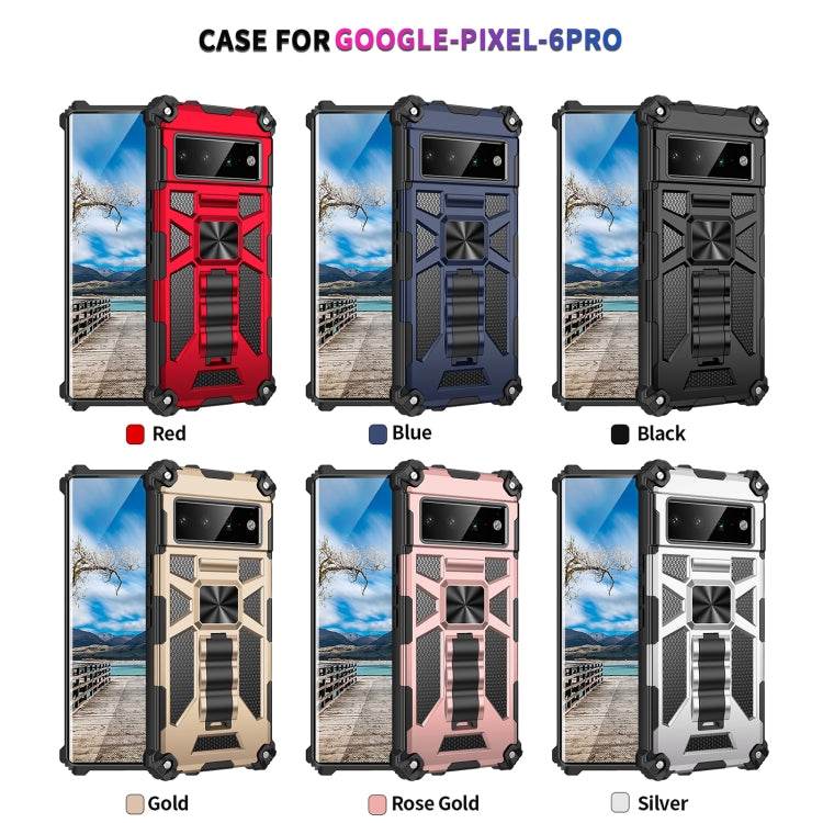 For Google Pixel 6 Pro Armor Shockproof TPU + PC Magnetic Phone Case with Holder(Silver) - Google Cases by buy2fix | Online Shopping UK | buy2fix