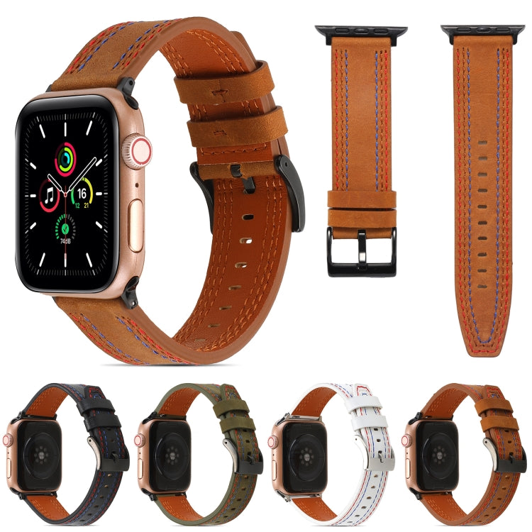 Sewing Matte Leather Watch Band for Apple Watch Ultra 49mm&Watch Ultra 2 49mm / Series 9&8&7 45mm / SE 3&SE 2&6&SE&5&4 44mm / 3&2&1 42mm(Brown) - Watch Bands by buy2fix | Online Shopping UK | buy2fix