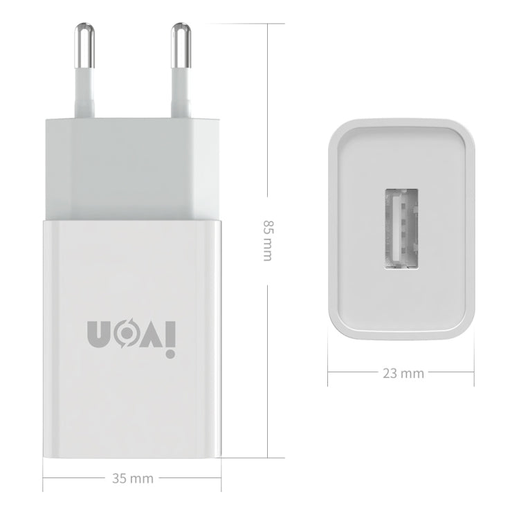 IVON AD-33 2 in 1 2.1A Single USB Port Travel Charger + 1m USB to USB-C / Type-C Data Cable Set, EU Plug(White) - USB Charger by IVON | Online Shopping UK | buy2fix