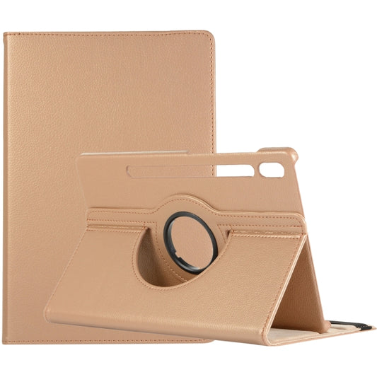 For Samsung Galaxy Tab S8 Ultra 360 Degrees Rotation Holder Litchi Leather Tablet Case(Gold) - Other Galaxy Tab PC by buy2fix | Online Shopping UK | buy2fix