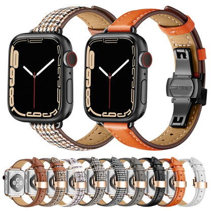 Slimming Butterfly Buckle Watch Band For Apple Watch Series 9&8&7 41mm / SE 3&SE 2&6&SE&5&4 40mm / 3&2&1 38mm(Houndstooth Brown Rose Gold) - Watch Bands by buy2fix | Online Shopping UK | buy2fix