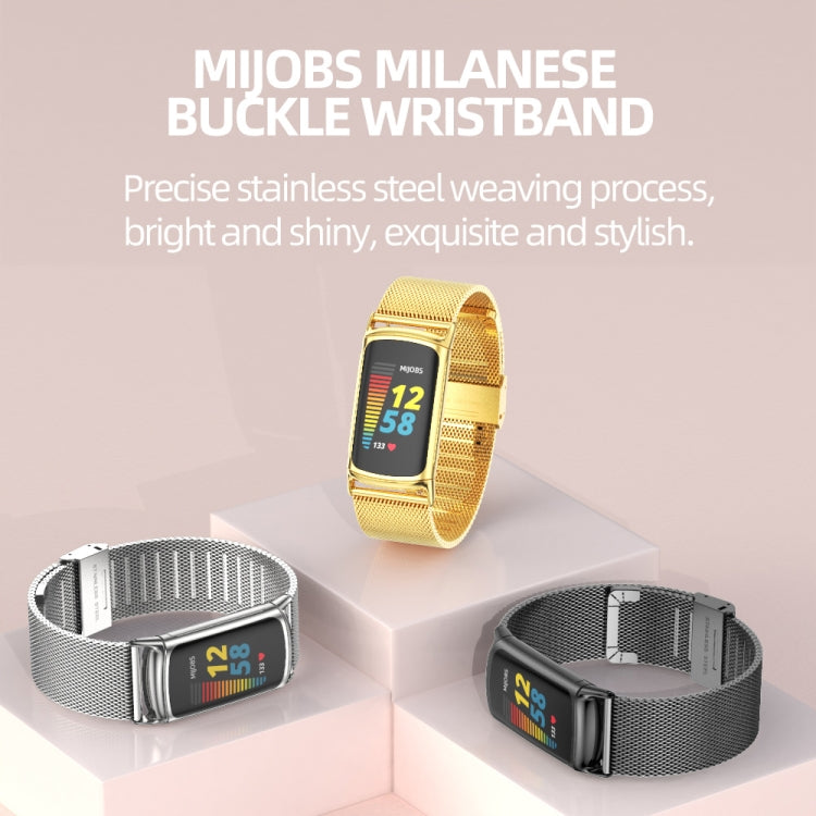 For Fitbit Charge5 Mijobs Milan Buckle Stainless Steel Metal Watch Band(Black) - Watch Bands by MIJOBS | Online Shopping UK | buy2fix