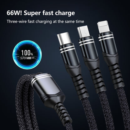 6A 66W 3 in 1 USB to 8 Pin + Micro USB + USB-C / Type-CFast Charging Braided Data Cable(Black) - Multifunction Cable by buy2fix | Online Shopping UK | buy2fix