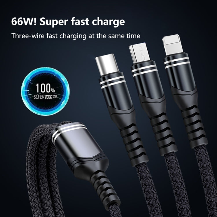 6A 66W 3 in 1 USB to 8 Pin + Micro USB + USB-C / Type-CFast Charging Braided Data Cable(Blue) - Multifunction Cable by buy2fix | Online Shopping UK | buy2fix