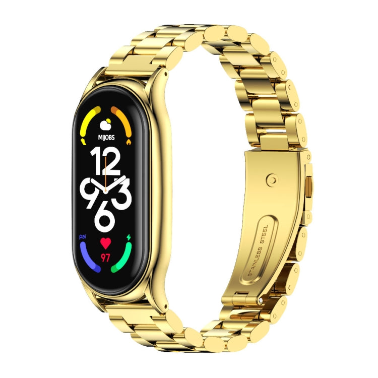 For Xiaomi Mi Band 7 / 7 NFC MIJOBS Three-Bead Metal Plus Stainless Steel Watch Band(Gold) - Watch Bands by MIJOBS | Online Shopping UK | buy2fix