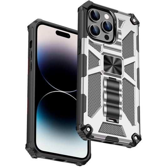 For iPhone 14 Pro Armor Shockproof TPU + PC Magnetic Protective Phone Case with Holder(Silver) - iPhone 14 Pro Cases by buy2fix | Online Shopping UK | buy2fix