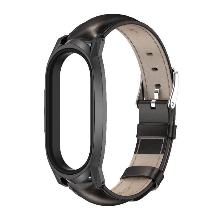 For Xiaomi Mi Band 7 / 7 NFC MIJOBS GT Metal Case Top Layer Cowhide Watch Band(Oil Black) - Watch Bands by MIJOBS | Online Shopping UK | buy2fix