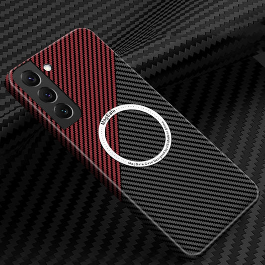 For Samsung Galaxy S21 5G Carbon Fiber Texture MagSafe Magnetic Phone Case(Black Red) - Galaxy S21 5G Cases by buy2fix | Online Shopping UK | buy2fix