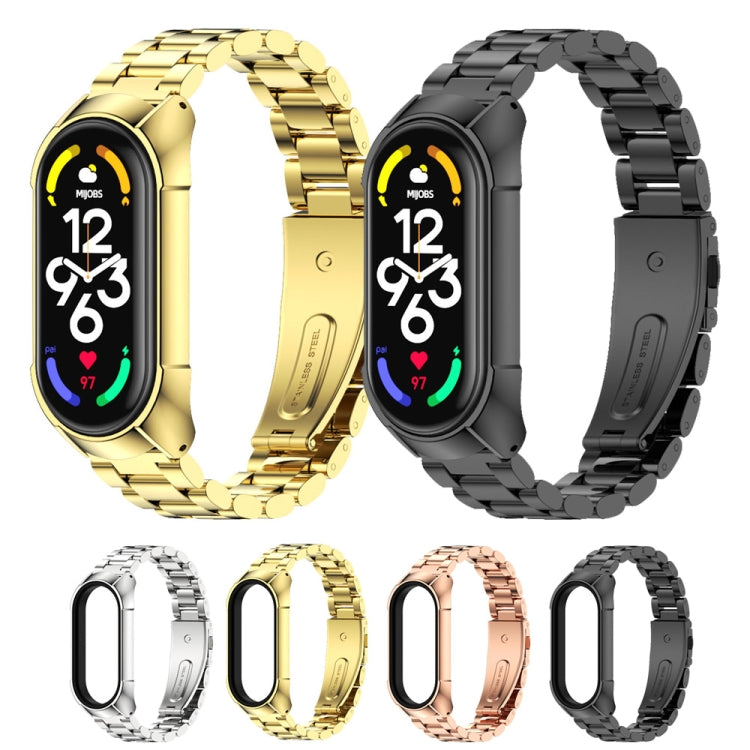 For Xiaomi Mi Band 7 / 7 NFC MIJOBS Stainless Steel Watch Band, Style:TF2 Tri-Bead(Gold) - Watch Bands by MIJOBS | Online Shopping UK | buy2fix