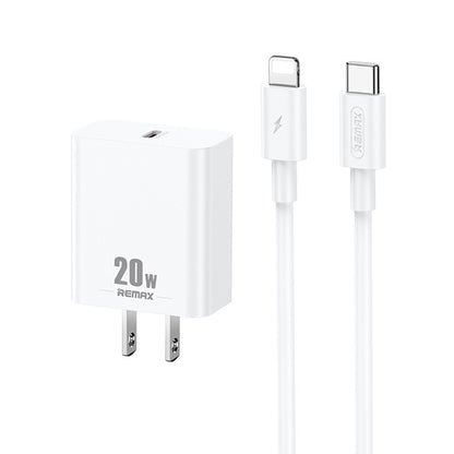 REMAX RP-U5 Extreme 2 Series 20W PD Charger + 1m USB-C / Type-C to 8 Pin Fast Charge Data Cable Set, Specification:US Plug(White) - USB Charger by REMAX | Online Shopping UK | buy2fix