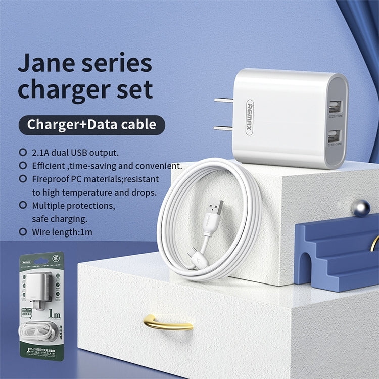 REMAX RP-U35 Jane Series 2.1A Dual USB Port Fast Charger Set, Cable:USB-C/Type-C(EU Plug) - USB Charger by REMAX | Online Shopping UK | buy2fix