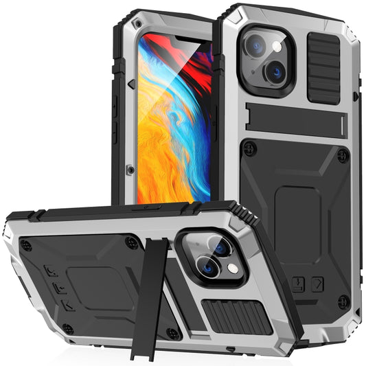 For iPhone 14 R-JUST Shockproof Waterproof Dust-proof Case with Holder (Silver) - iPhone 14 Cases by R-JUST | Online Shopping UK | buy2fix