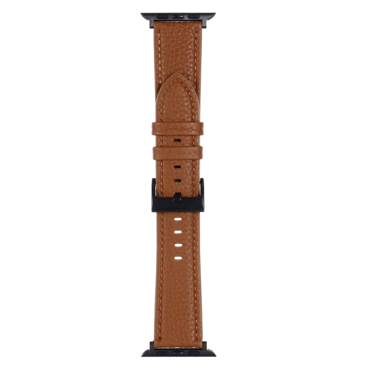 Litchi Texture Leather Watch Band For Apple Watch Ultra 49mm&Watch Ultra 2 49mm / Series 9&8&7 45mm / SE 3&SE 2&6&SE&5&4 44mm / 3&2&1 42mm(Dark Brown) - Watch Bands by buy2fix | Online Shopping UK | buy2fix