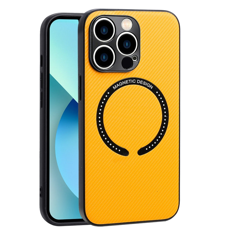 For iPhone 13 Pro Max Carbon Fiber Texture MagSafe Magnetic Phone Case (Yellow) - iPhone 13 Pro Max Cases by buy2fix | Online Shopping UK | buy2fix