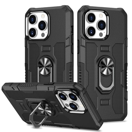 For iPhone 14 Pro Ring Holder Armor Hybrid Phone Case(Black) - iPhone 14 Pro Cases by buy2fix | Online Shopping UK | buy2fix