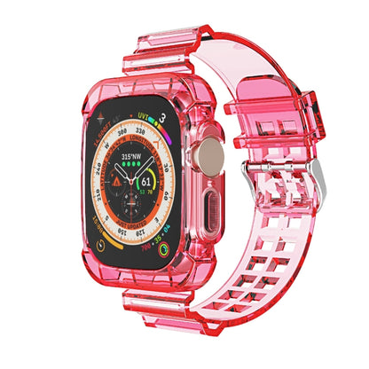 For Apple Watch Ultra 49mm Glacier Transparent TPU Integrated Watch Band(Rose Red) - Watch Bands by buy2fix | Online Shopping UK | buy2fix