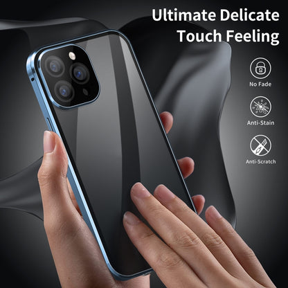 For iPhone 14 Plus Dual-Lock Anti-peeping Glass 360 Full Body Frosted Magnetic Phone Case(Silver) - iPhone 14 Plus Cases by buy2fix | Online Shopping UK | buy2fix