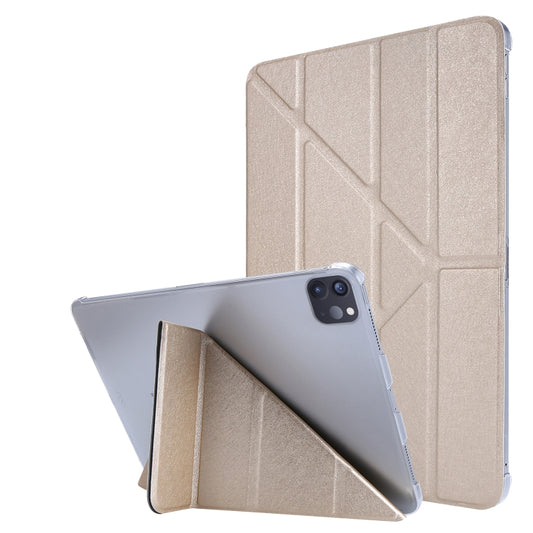 For iPad Air 13 2024 / Pro 12.9 2020 Silk Texture Horizontal Deformation Flip Leather Tablet Case with Three-folding Holder(Gold) - iPad Pro 12.9 (2020) Cases by buy2fix | Online Shopping UK | buy2fix