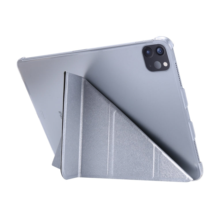 For iPad Air 13 2024 / Pro 12.9 2020 Silk Texture Horizontal Deformation Flip Leather Tablet Case with Three-folding Holder(Silver) - iPad Pro 12.9 (2020) Cases by buy2fix | Online Shopping UK | buy2fix