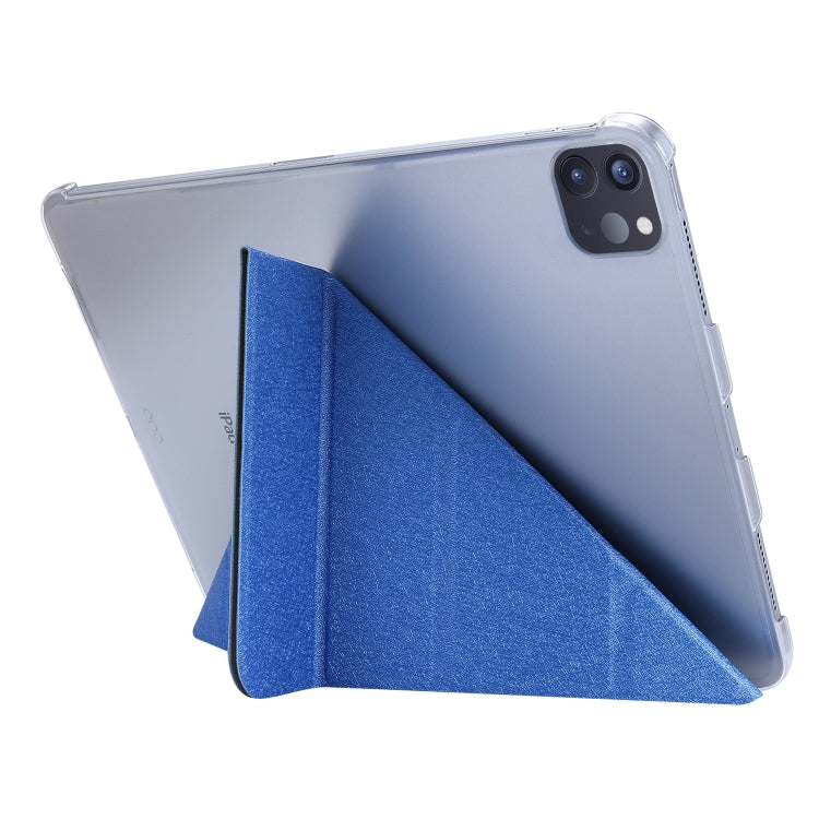 For iPad Air 13 2024 / Pro 12.9 2020 Silk Texture Horizontal Deformation Flip Leather Tablet Case with Three-folding Holder(Blue) - iPad Pro 12.9 (2020) Cases by buy2fix | Online Shopping UK | buy2fix