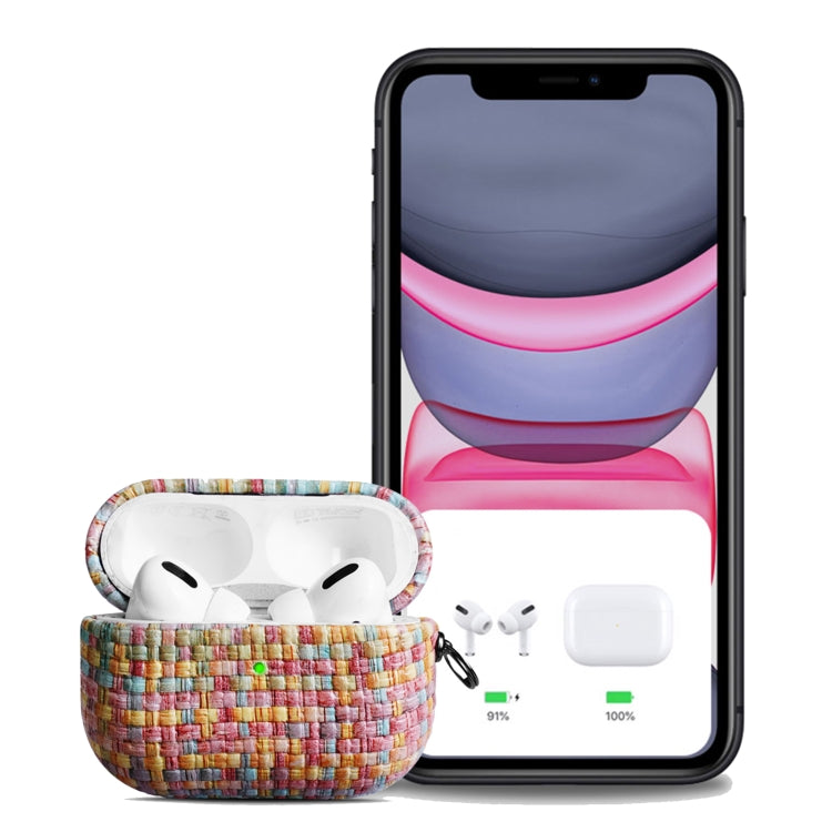 For AirPods 1 / 2 Weave Texture PU Shockproof Earphone Protective Case with Hook(Pink) - For AirPods 1/2 by buy2fix | Online Shopping UK | buy2fix