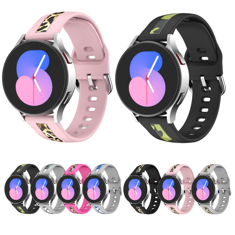 For Samsung Galaxy Watch 5 40mm / 44mm Vertical Grain Printing Silicone Watch Band(Pink Leopard Print) - Watch Bands by buy2fix | Online Shopping UK | buy2fix