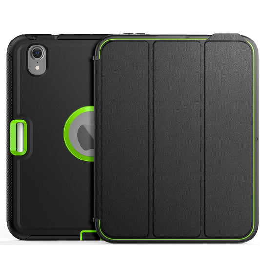 For iPad mini 6 3-Fold Amor Shockproof Smart Tablet Case(Black Green) - iPad mini 6 Cases by buy2fix | Online Shopping UK | buy2fix